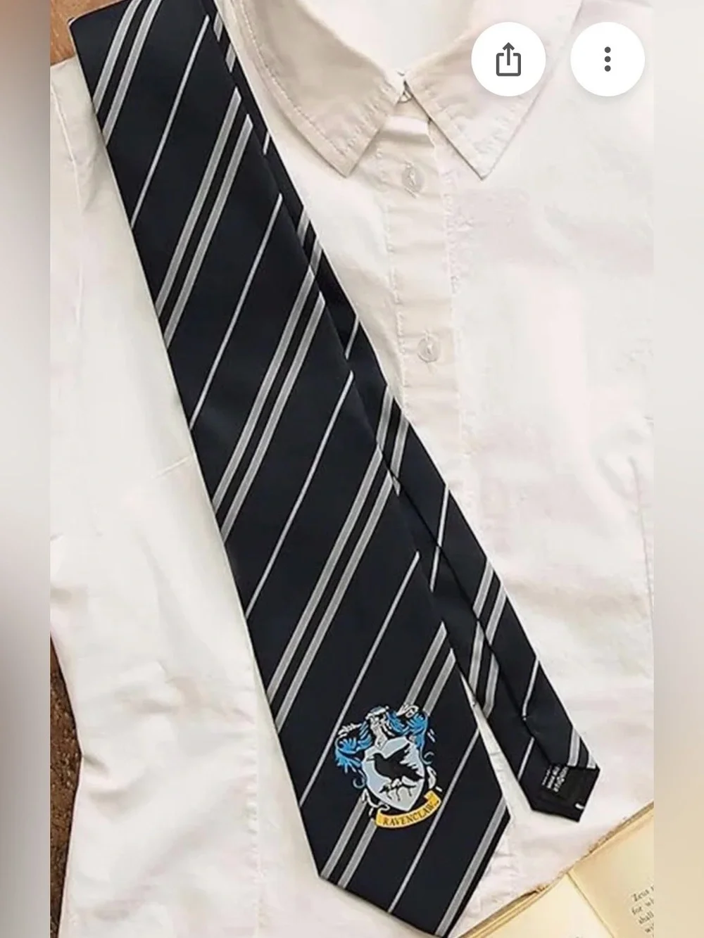 Harry Potter Ravenclaw Crest Diagonal Stripe Tie - Black & Gray with Blue Accent